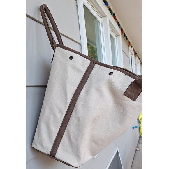 Restoration Hardware Heavy Duty Cotton Canvas Tote Bag Cream Brown 21.5"x14.5" - Picture 6 of 12